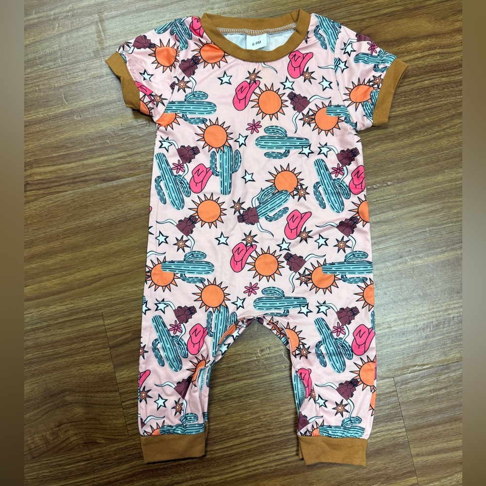 Pink Cactus & Sun Ringer Romper-NWT